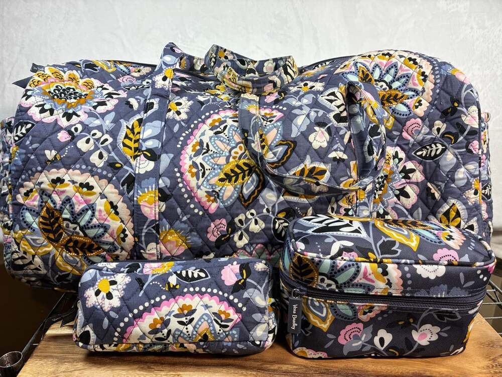 Vera Bradley Travel Duffel Bag Charmont Meadow Quilted 3-Piece Set